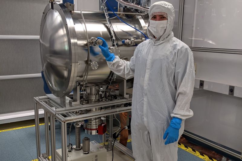 T2D2 Facility team member wearing a clean room suit